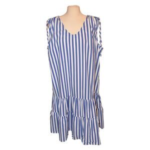 Liz Claiborne Sleeveless V Neck Summer Flare Hem Dress Sz 18 Nautical Stripes